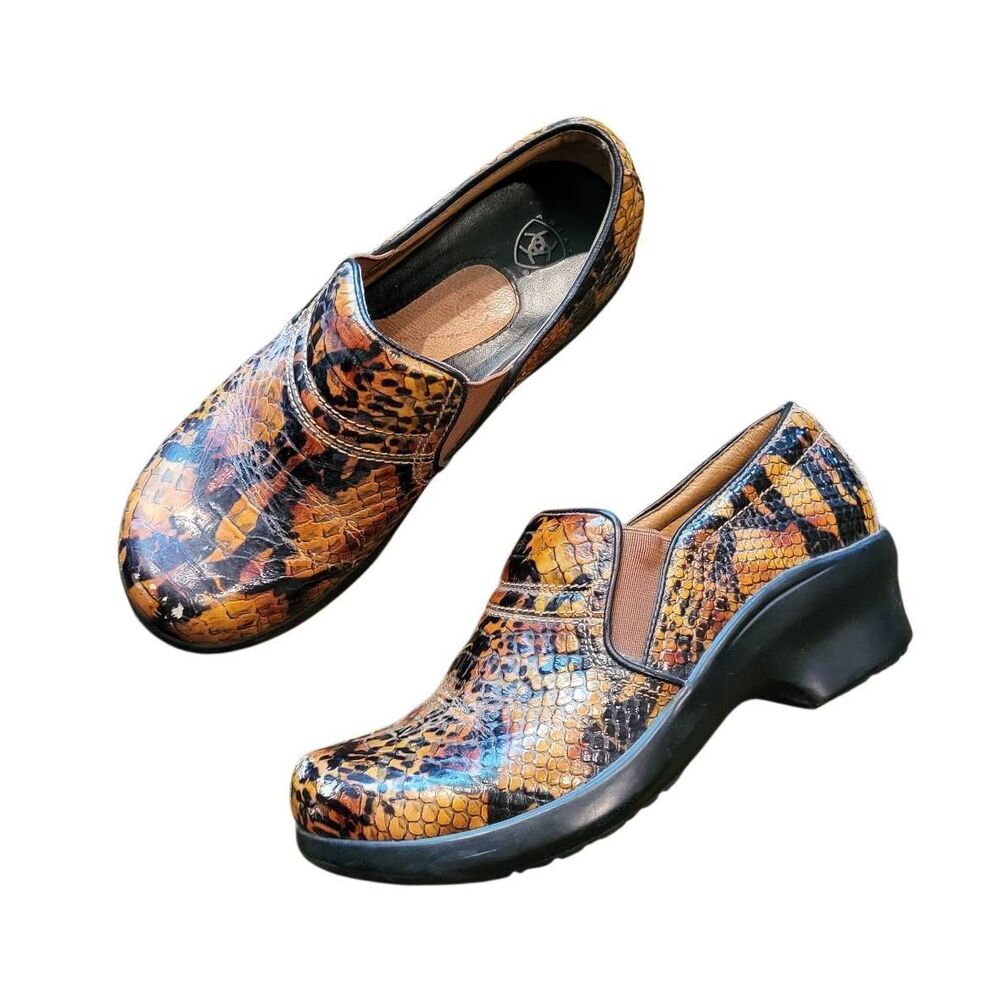 Ariat Shoes Women's 7 Brown Snake Print Sutter Clogs Leather Comfort Western